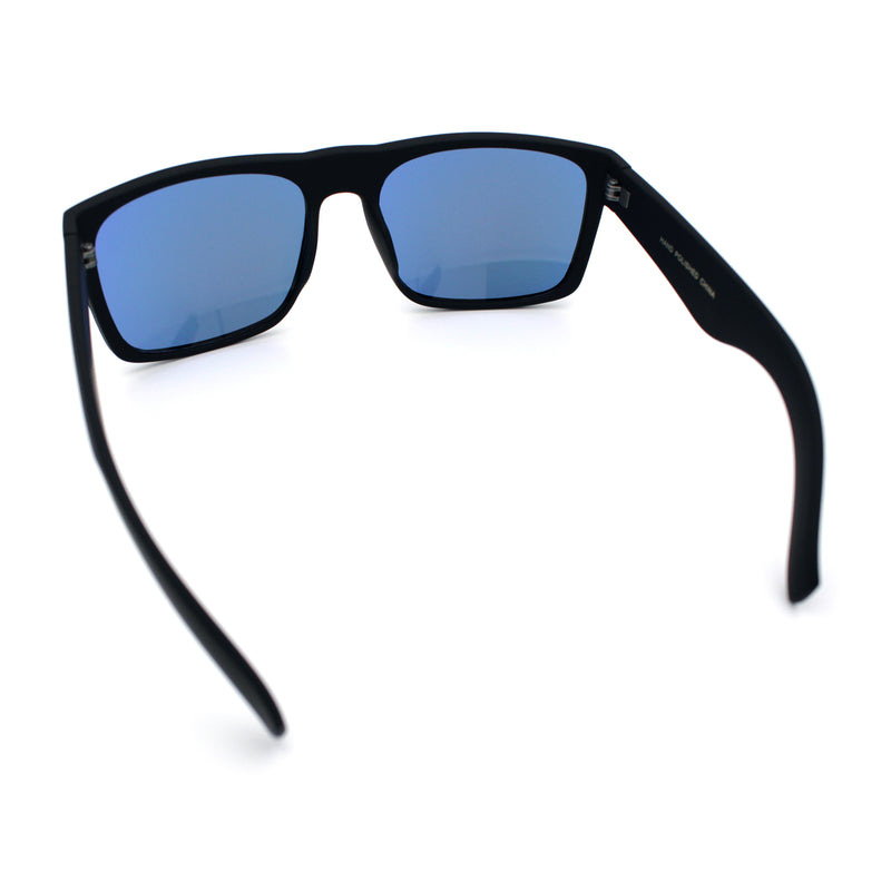 Mens Color Mirror Soft Matte Flat Top Sport Horn Rim Rectangle Sunglasses