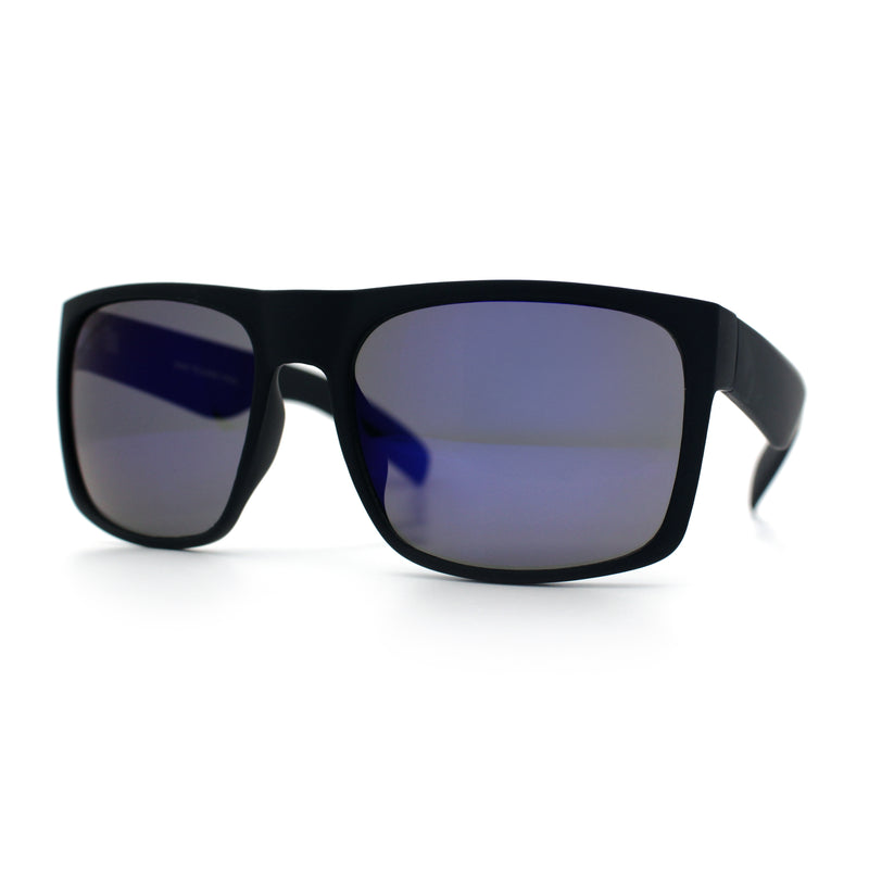 Mens Color Mirror Soft Matte Flat Top Sport Horn Rim Rectangle Sunglasses