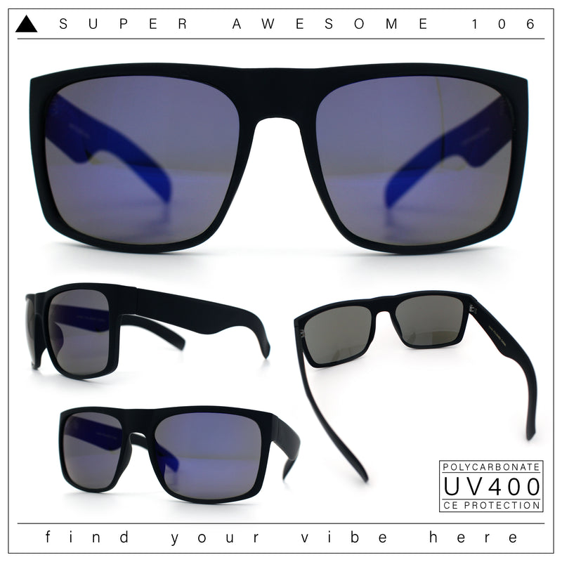 Mens Color Mirror Soft Matte Flat Top Sport Horn Rim Rectangle Sunglasses