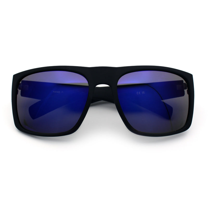 Mens Color Mirror Soft Matte Flat Top Sport Horn Rim Rectangle Sunglasses