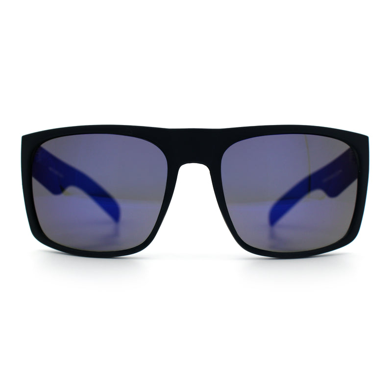 Mens Color Mirror Soft Matte Flat Top Sport Horn Rim Rectangle Sunglasses
