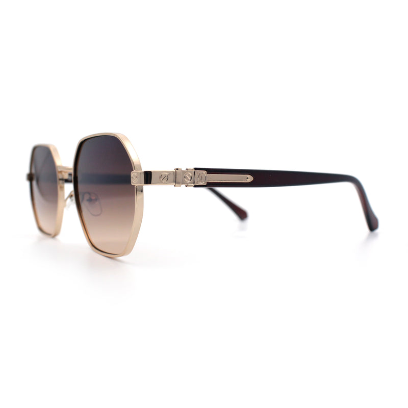 Luxury Gangster Octagonal Retro Refined Gentlemans Metal Rim Sunglasses