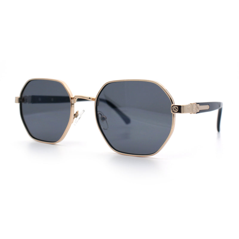 Luxury Gangster Octagonal Retro Refined Gentlemans Metal Rim Sunglasses