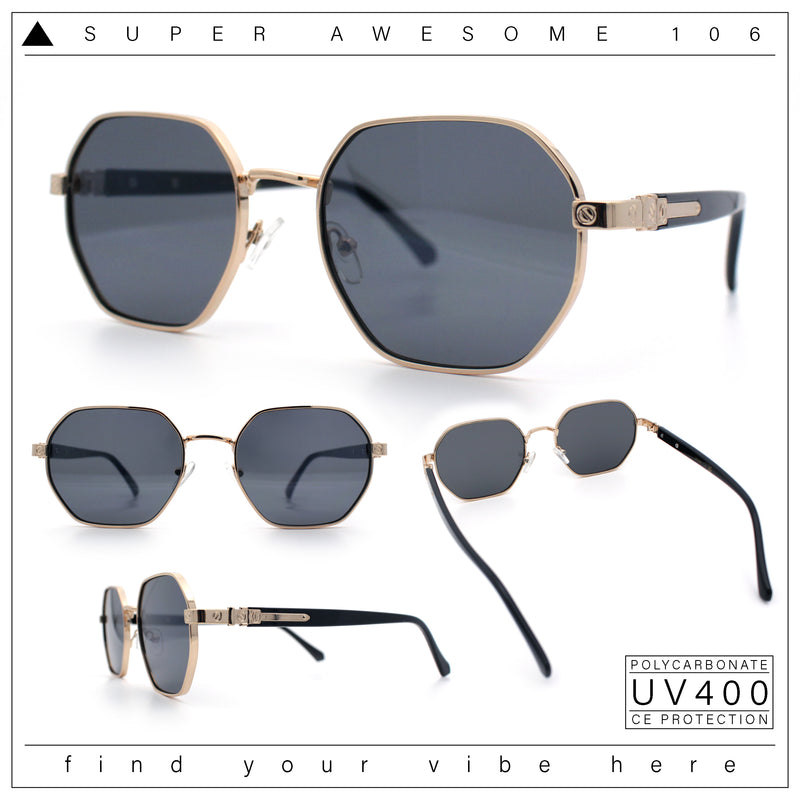 Luxury Gangster Octagonal Retro Refined Gentlemans Metal Rim Sunglasses