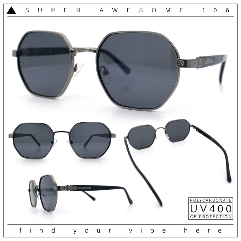 Luxury Gangster Octagonal Retro Refined Gentlemans Metal Rim Sunglasses