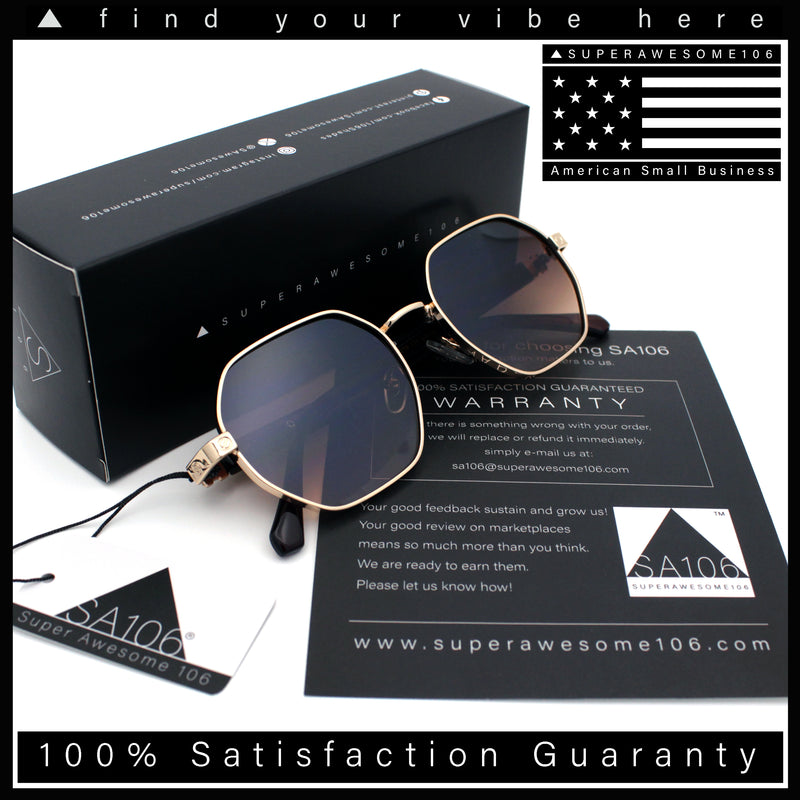 Luxury Gangster Octagonal Retro Refined Gentlemans Metal Rim Sunglasses