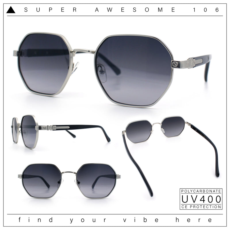 Luxury Gangster Octagonal Retro Refined Gentlemans Metal Rim Sunglasses