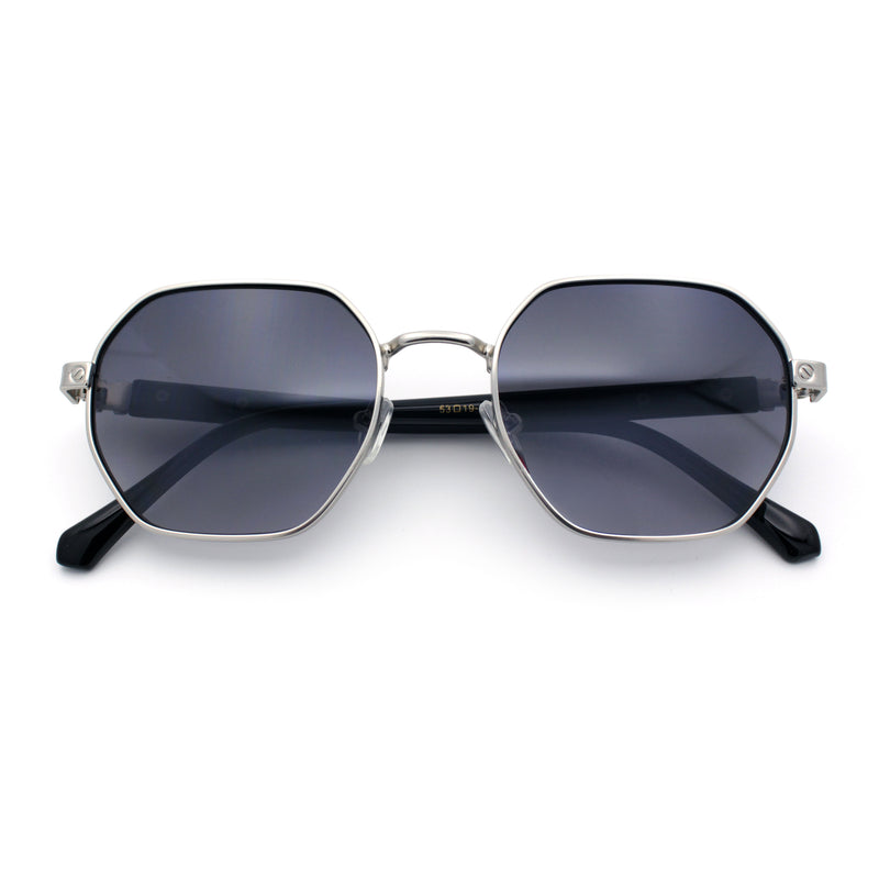 Luxury Gangster Octagonal Retro Refined Gentlemans Metal Rim Sunglasses