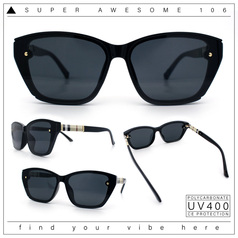 Womens Luxury Plastic Exposed Lens Rectangular Cat Eye Retro Sunglasses