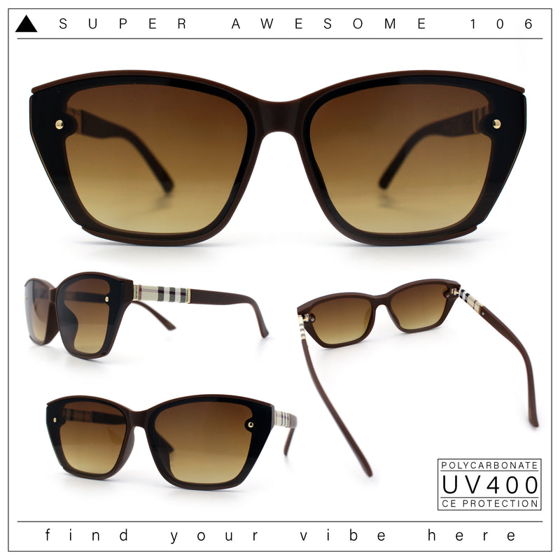 Womens Luxury Plastic Exposed Lens Rectangular Cat Eye Retro Sunglasses