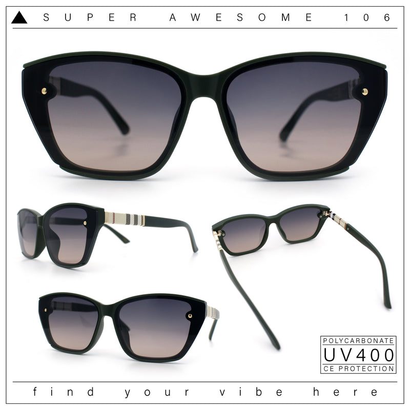 Womens Luxury Plastic Exposed Lens Rectangular Cat Eye Retro Sunglasses