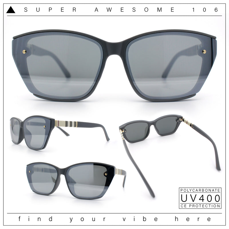 Womens Luxury Plastic Exposed Lens Rectangular Cat Eye Retro Sunglasses