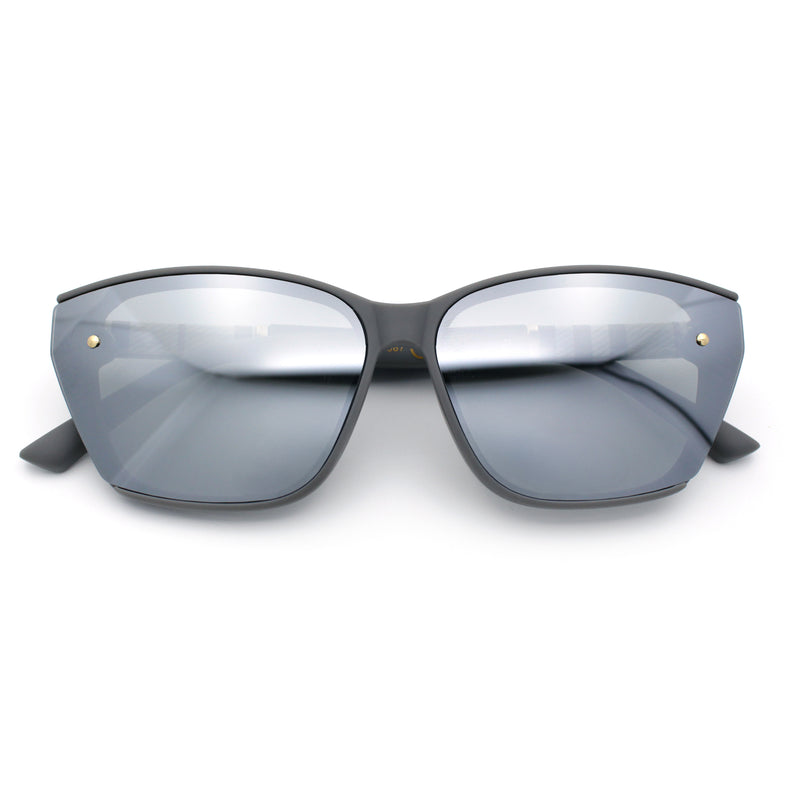 Womens Luxury Plastic Exposed Lens Rectangular Cat Eye Retro Sunglasses