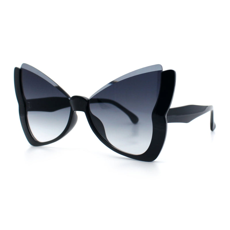 Womens Butterfly Upside Down Half Rim Plastic Oversized Sunglasses