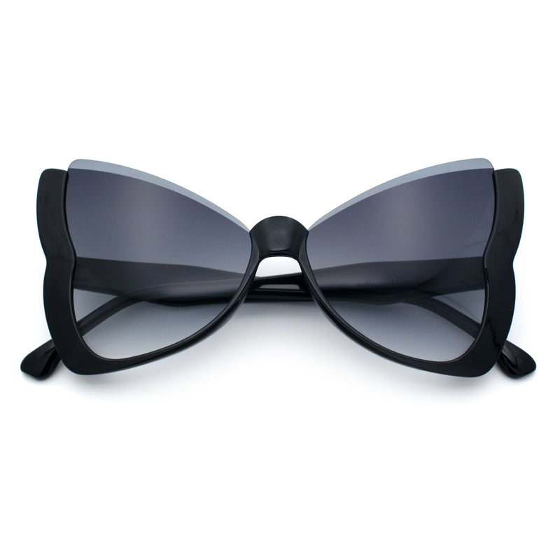 Womens Butterfly Upside Down Half Rim Plastic Oversized Sunglasses