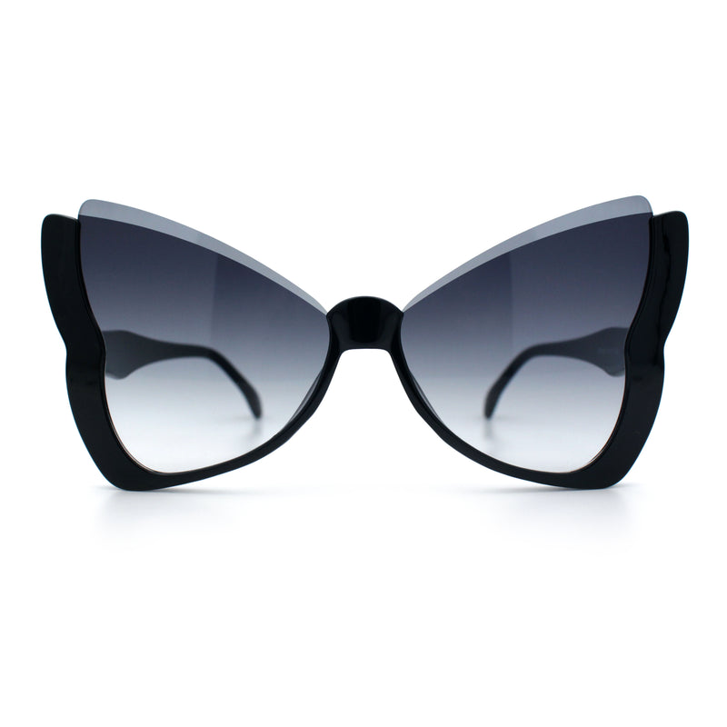 Womens Butterfly Upside Down Half Rim Plastic Oversized Sunglasses