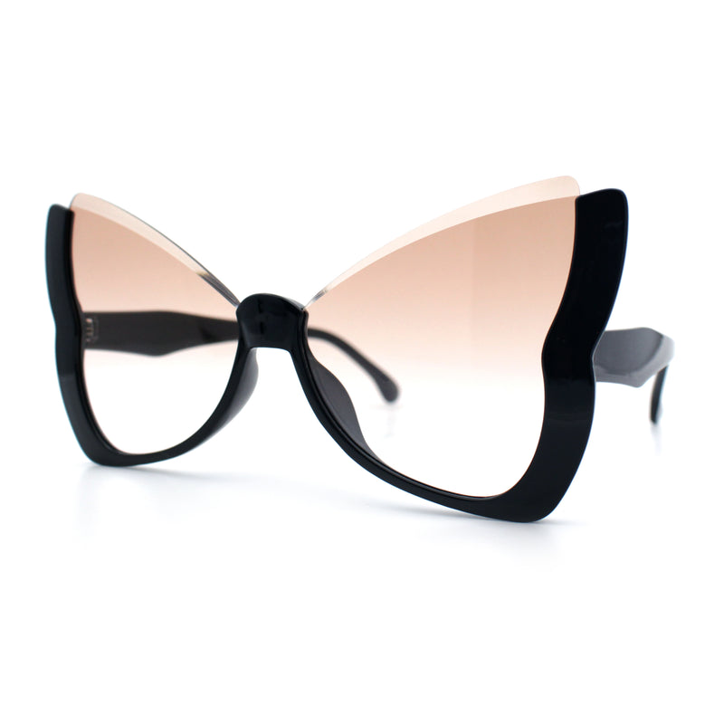 Womens Butterfly Upside Down Half Rim Plastic Oversized Sunglasses