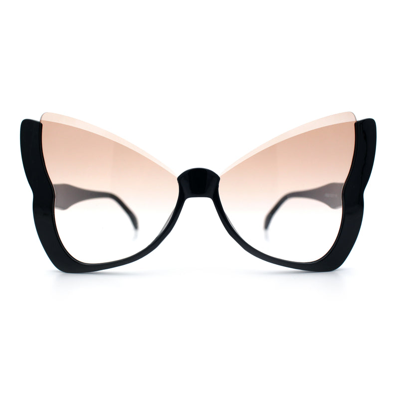 Womens Butterfly Upside Down Half Rim Plastic Oversized Sunglasses