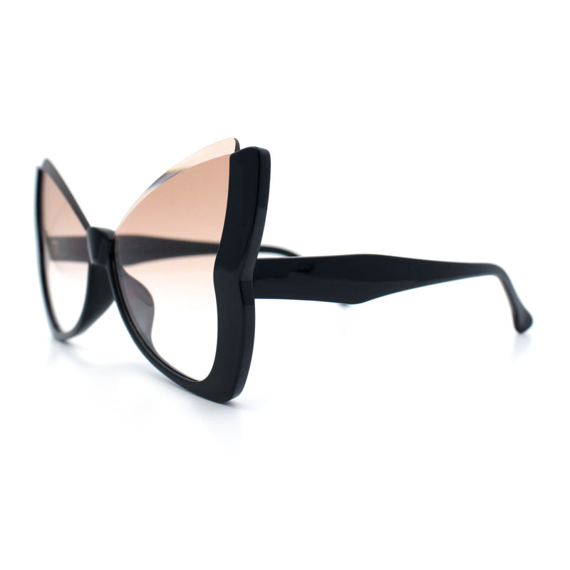 Womens Butterfly Upside Down Half Rim Plastic Oversized Sunglasses