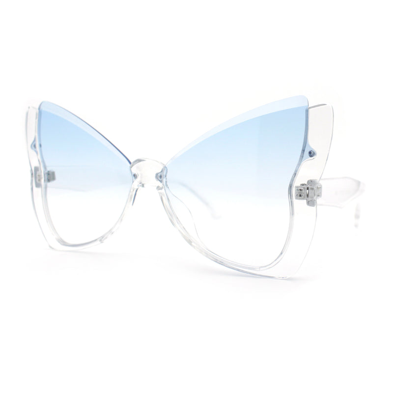 Womens Butterfly Upside Down Half Rim Plastic Oversized Sunglasses