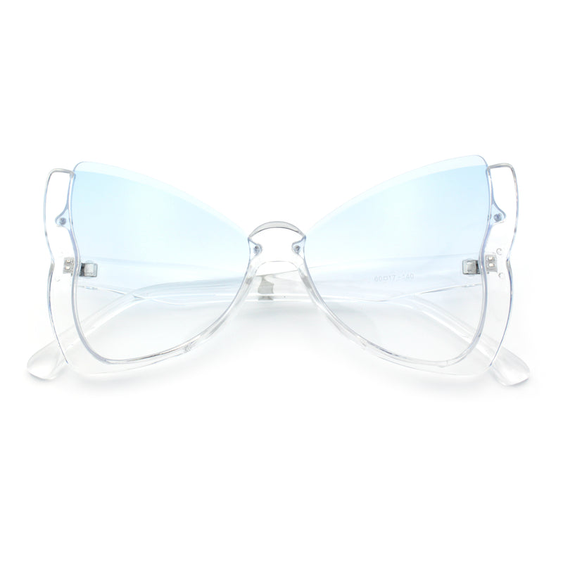 Womens Butterfly Upside Down Half Rim Plastic Oversized Sunglasses