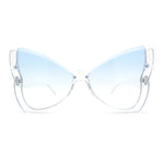 Womens Butterfly Upside Down Half Rim Plastic Oversized Sunglasses
