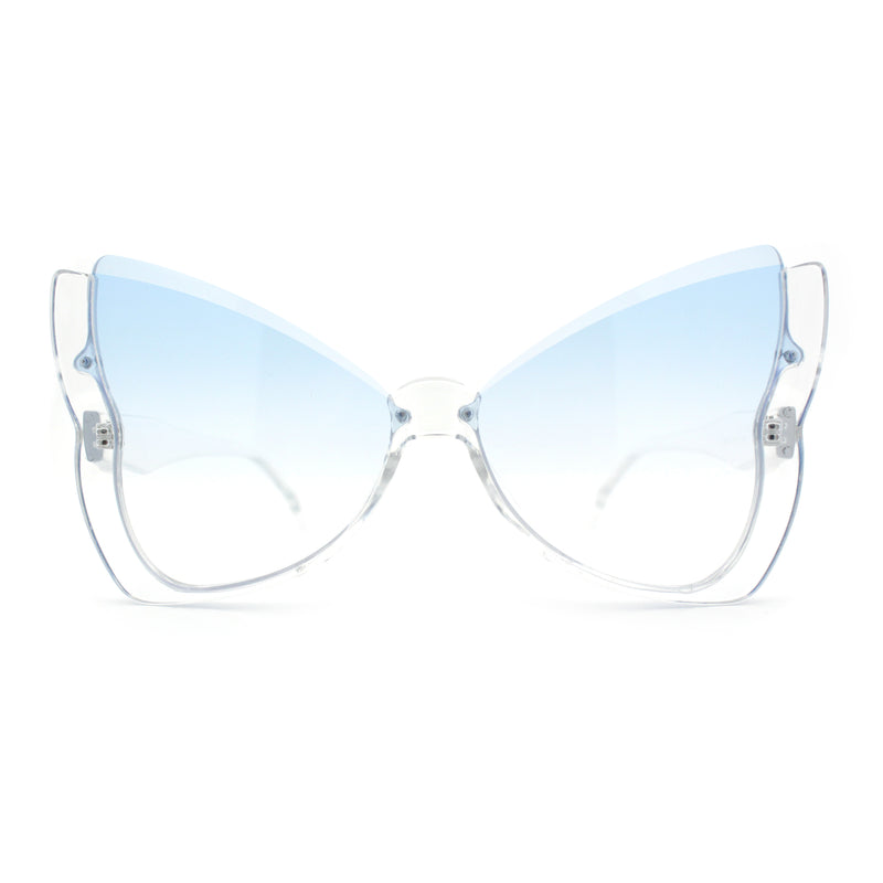Womens Butterfly Upside Down Half Rim Plastic Oversized Sunglasses