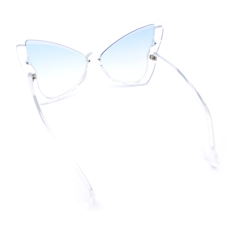 Womens Butterfly Upside Down Half Rim Plastic Oversized Sunglasses