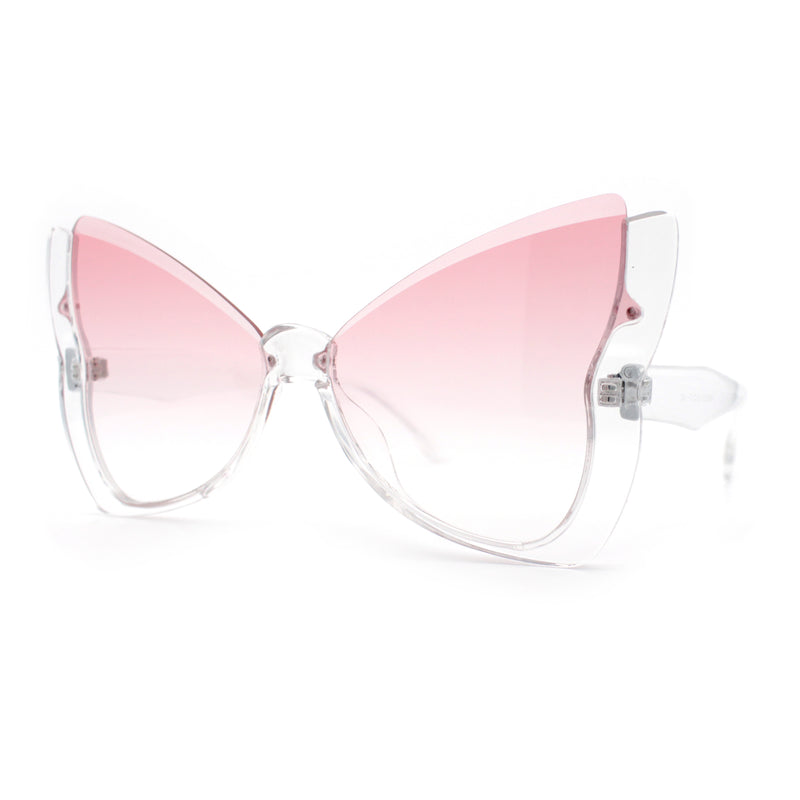 Womens Butterfly Upside Down Half Rim Plastic Oversized Sunglasses