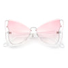 Womens Butterfly Upside Down Half Rim Plastic Oversized Sunglasses