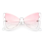 Womens Butterfly Upside Down Half Rim Plastic Oversized Sunglasses