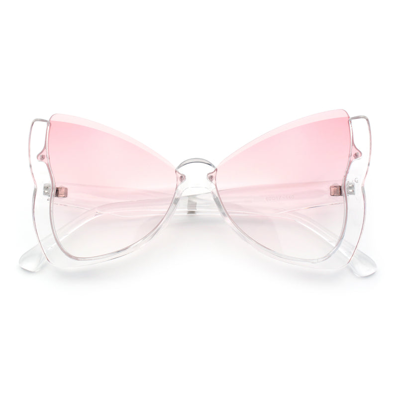 Womens Butterfly Upside Down Half Rim Plastic Oversized Sunglasses