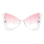 Womens Butterfly Upside Down Half Rim Plastic Oversized Sunglasses