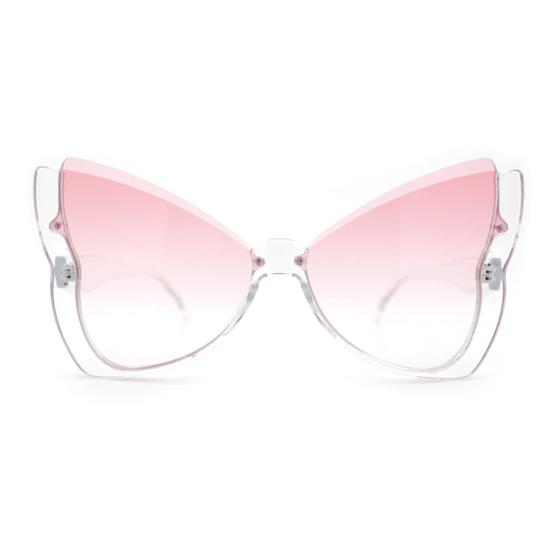 Womens Butterfly Upside Down Half Rim Plastic Oversized Sunglasses