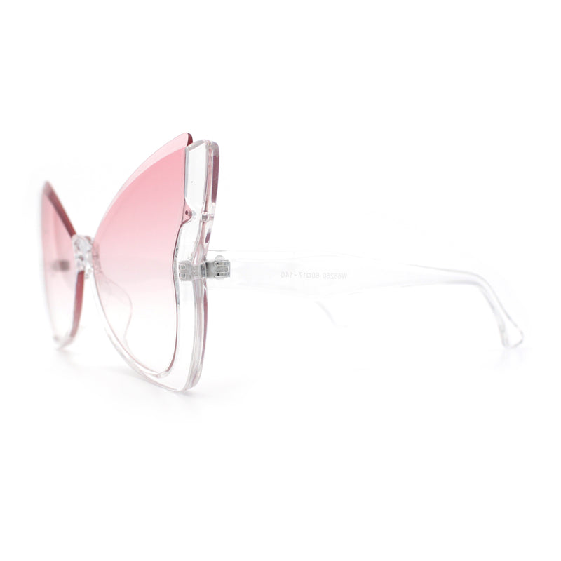 Womens Butterfly Upside Down Half Rim Plastic Oversized Sunglasses