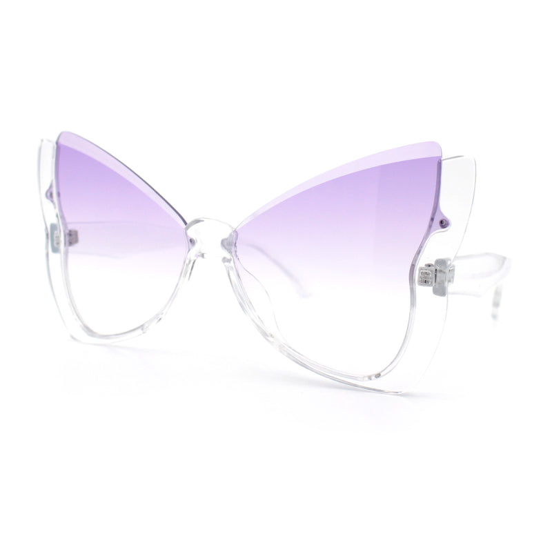 Womens Butterfly Upside Down Half Rim Plastic Oversized Sunglasses