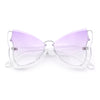 Womens Butterfly Upside Down Half Rim Plastic Oversized Sunglasses