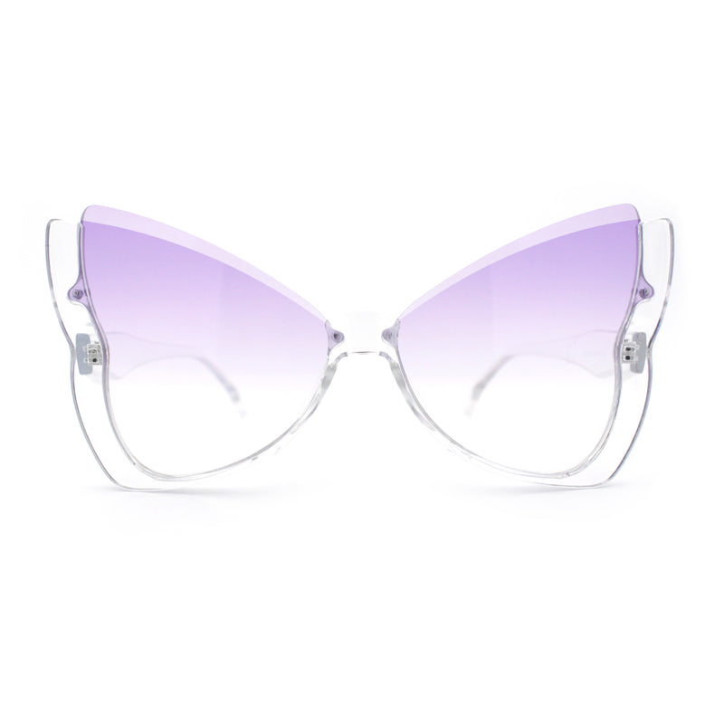 Womens Butterfly Upside Down Half Rim Plastic Oversized Sunglasses