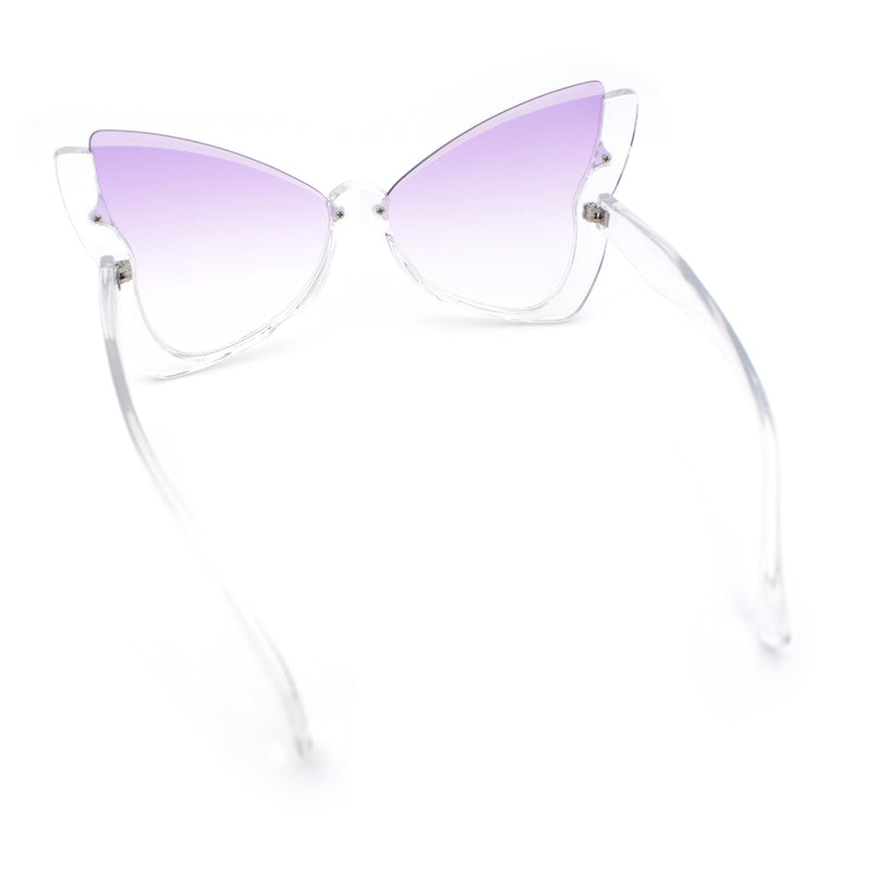 Womens Butterfly Upside Down Half Rim Plastic Oversized Sunglasses