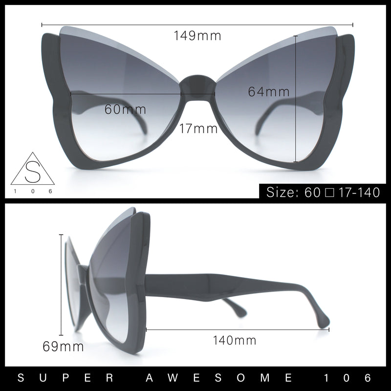 Womens Butterfly Upside Down Half Rim Plastic Oversized Sunglasses
