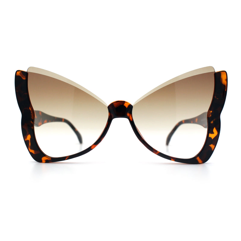 Womens Butterfly Upside Down Half Rim Plastic Oversized Sunglasses