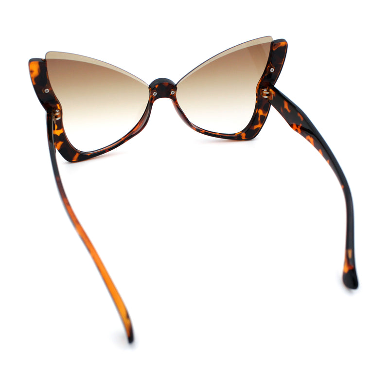 Womens Butterfly Upside Down Half Rim Plastic Oversized Sunglasses