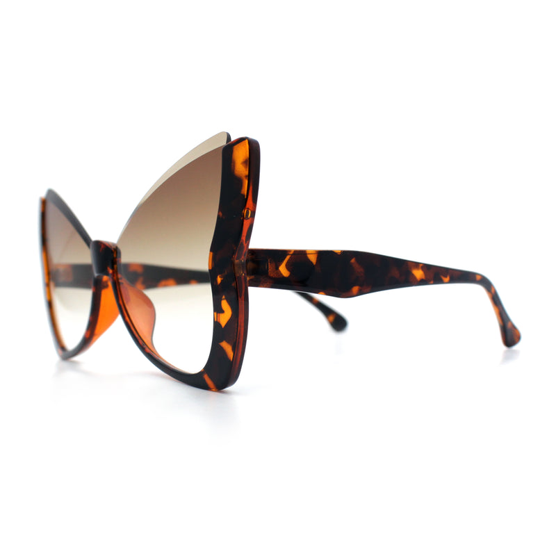 Womens Butterfly Upside Down Half Rim Plastic Oversized Sunglasses