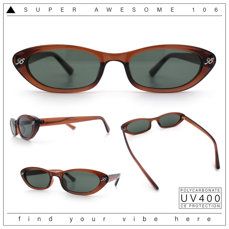 Womens Vintage Vibe Narrow Rectangle Cat Eye Plastic Sunglasses
