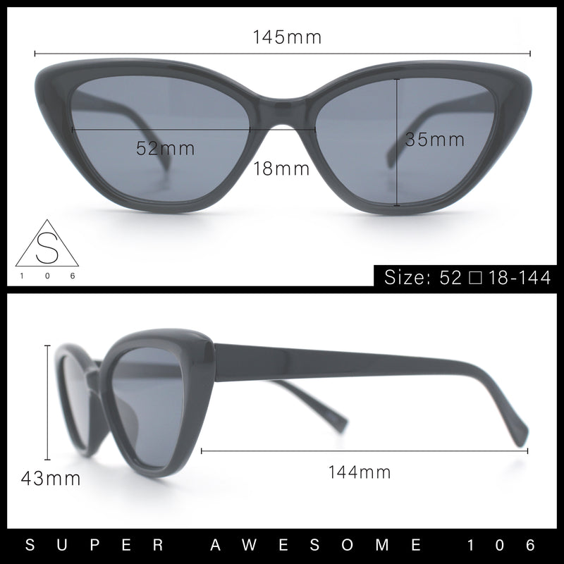Womens Retro Classic Minimal Mod Thick Plastic Cat Eye Sunglasses