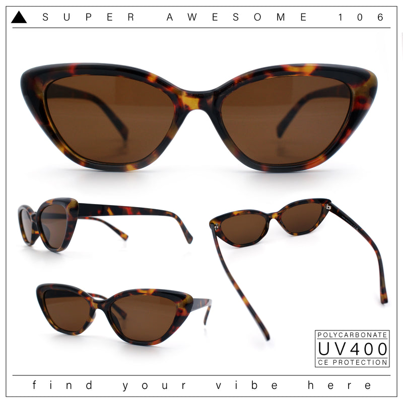 Womens Retro Classic Minimal Mod Thick Plastic Cat Eye Sunglasses