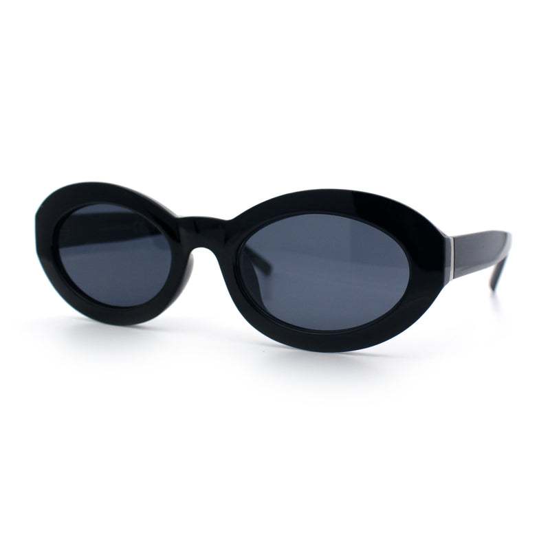 Womens Minimal Retro Mod Oval Thick Plastic Sunglasses