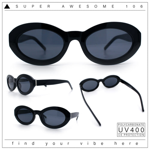 Womens Minimal Retro Mod Oval Thick Plastic Sunglasses