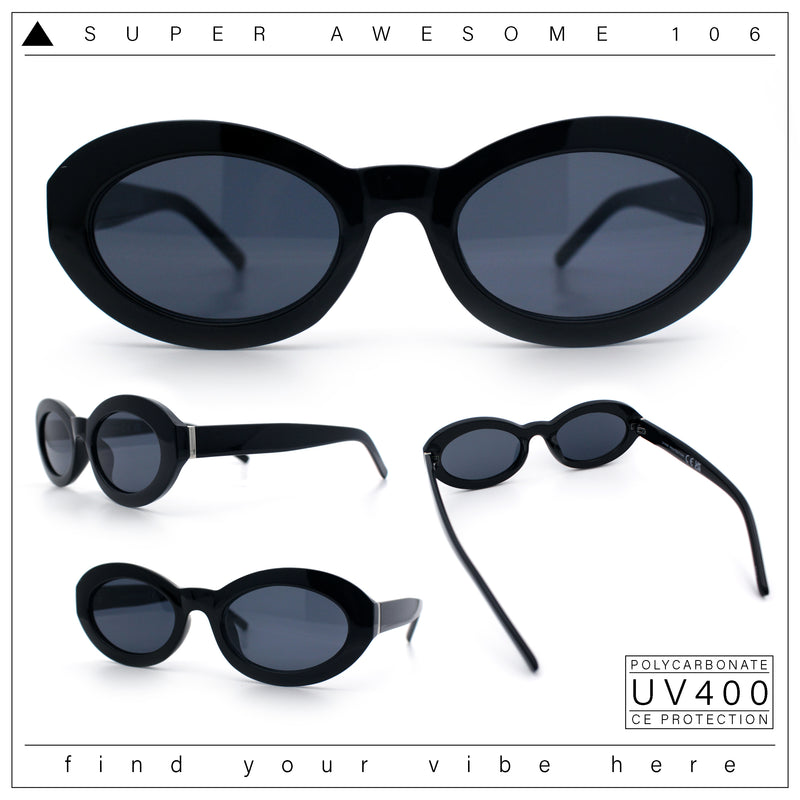 Womens Minimal Retro Mod Oval Thick Plastic Sunglasses