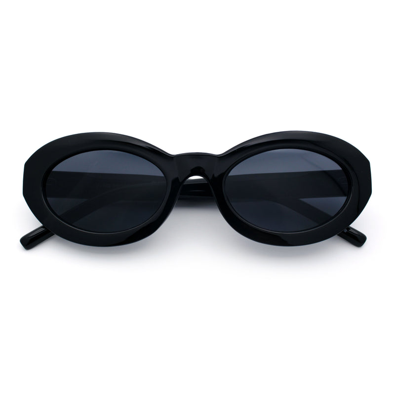 Womens Minimal Retro Mod Oval Thick Plastic Sunglasses
